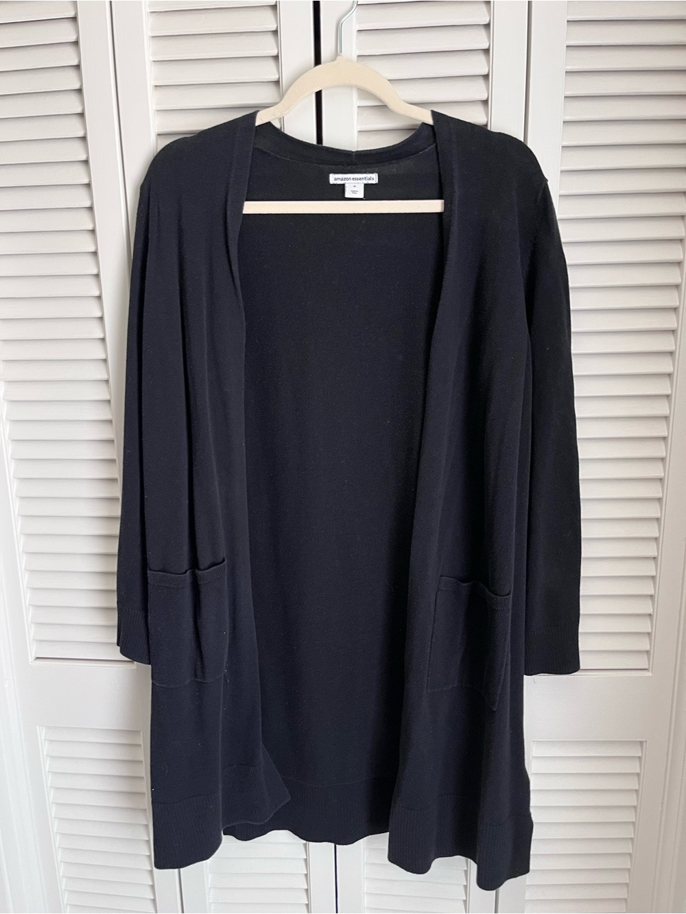 Amazon Essentials Black Open-Front Long Cardigan with Pockets